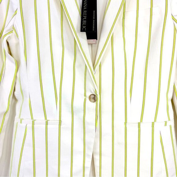 Banana Republic White Neon Yellow Vertical Pinstripe Long Lean Blazer Jacket NEW - Picture 10 of 16
